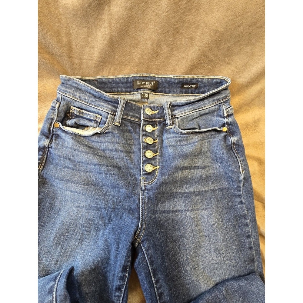 Judy Blue Skinny‎ Fit Blue Denim Jeans Button Accent 5-Pocket Women Size (7/28)